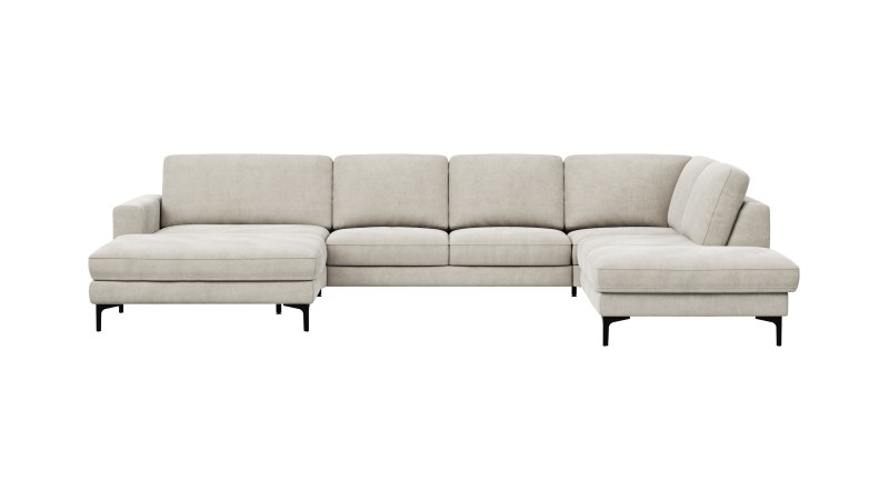 Wohnlandschaft Oviedo - Longchair links mit 2-Sitzer und Ecke rechts, Stoff, Natur