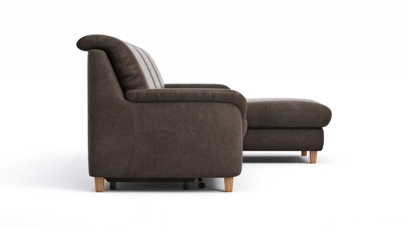 Ecksofa Cornella Classic - 2-Sitzer mit Longchair rechts inkl. Kopfteil verstellbar und Schlaffunktion, Stoff, Mocca