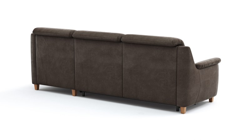 Ecksofa Cornella Classic - 2-Sitzer mit Longchair rechts inkl. Kopfteil verstellbar und Schlaffunktion, Stoff, Mocca