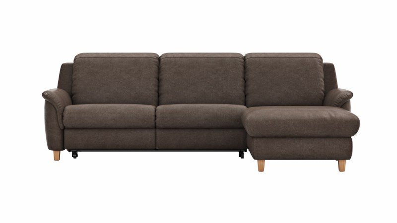 Ecksofa Cornella Classic - 2-Sitzer mit Longchair rechts inkl. Kopfteil verstellbar und Schlaffunktion, Stoff, Mocca