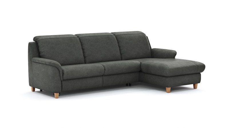 Ecksofa Cornella Classic - 2-Sitzer mit Longchair rechts inkl. Kopfteil verstellbar und Schlaffunktion, Stoff, Anthrazit