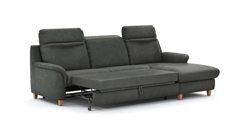 Ecksofa Cornella Classic - 2-Sitzer mit Longchair rechts inkl. Kopfteil verstellbar und Schlaffunktion, Stoff, Anthrazit