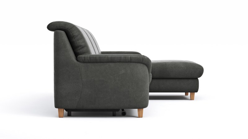 Ecksofa Cornella Classic - 2-Sitzer mit Longchair rechts inkl. Kopfteil verstellbar und Schlaffunktion, Stoff, Anthrazit