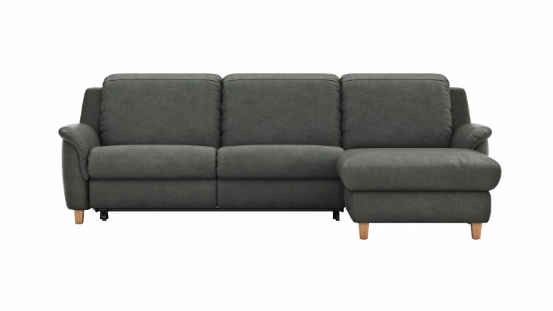 Ecksofa Cornella Classic - 2-Sitzer mit Longchair rechts inkl. Kopfteil verstellbar und Schlaffunktion, Stoff, Anthrazit