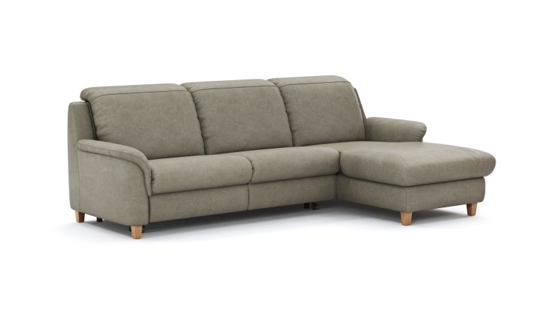 Ecksofa Cornella Classic - 2-Sitzer mit Longchair rechts inkl. Kopfteil verstellbar und Schlaffunktion, Stoff, Fels