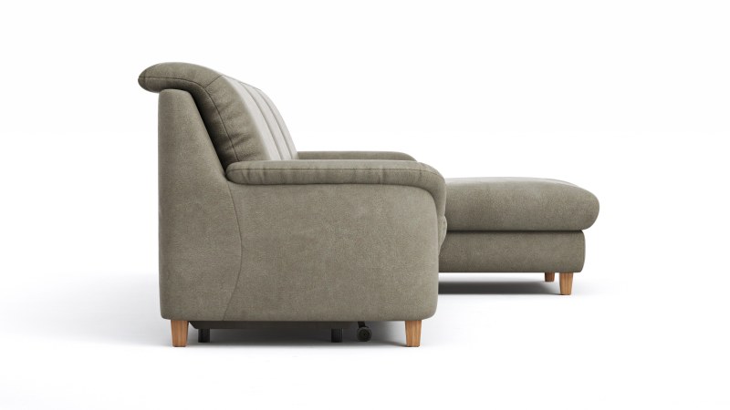 Ecksofa Cornella Classic - 2-Sitzer mit Longchair rechts inkl. Kopfteil verstellbar und Schlaffunktion, Stoff, Fels