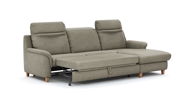 Ecksofa Cornella Classic - 2-Sitzer mit Longchair rechts inkl. Kopfteil verstellbar und Schlaffunktion, Stoff, Fels