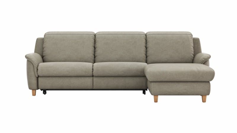 Ecksofa Cornella Classic - 2-Sitzer mit Longchair rechts inkl. Kopfteil verstellbar und Schlaffunktion, Stoff, Fels