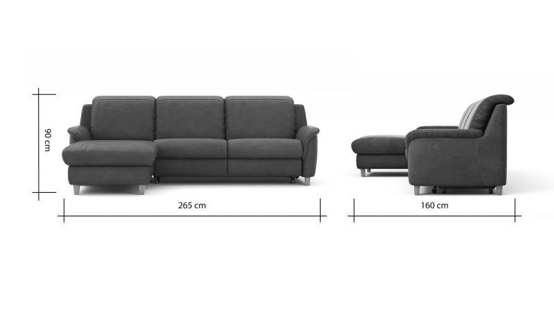 Ecksofa Cornella Classic - 2-Sitzer mit Longchair links inkl. Kopfteil verstellbar und Schlaffunktion, Stoff, Mocca