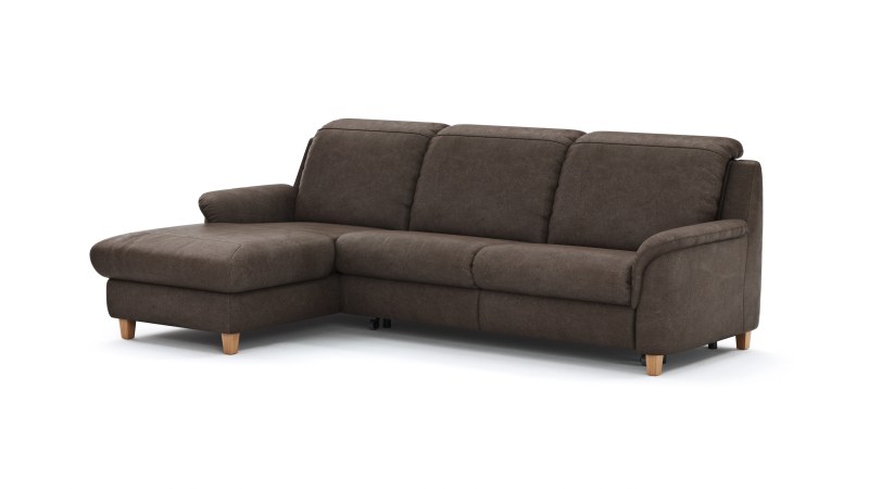 Ecksofa Cornella Classic - 2-Sitzer mit Longchair links inkl. Kopfteil verstellbar und Schlaffunktion, Stoff, Mocca
