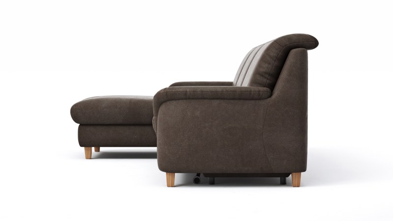 Ecksofa Cornella Classic - 2-Sitzer mit Longchair links inkl. Kopfteil verstellbar und Schlaffunktion, Stoff, Mocca