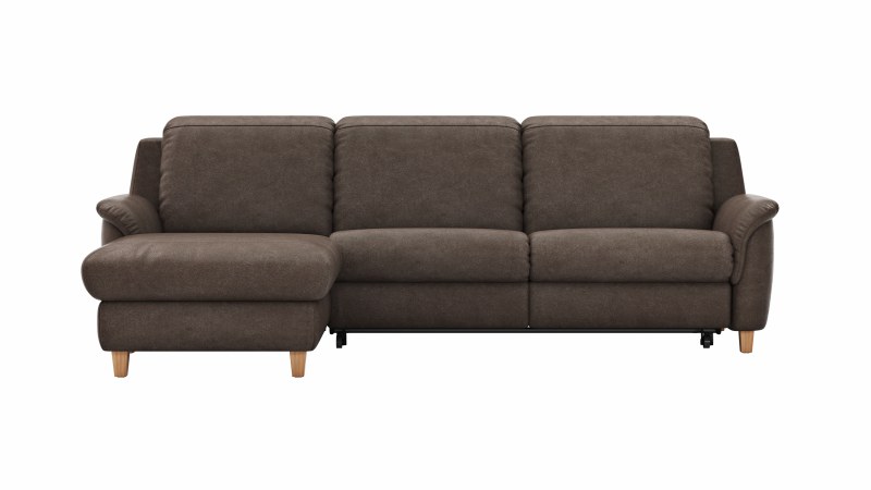 Ecksofa Cornella Classic - 2-Sitzer mit Longchair links inkl. Kopfteil verstellbar und Schlaffunktion, Stoff, Mocca