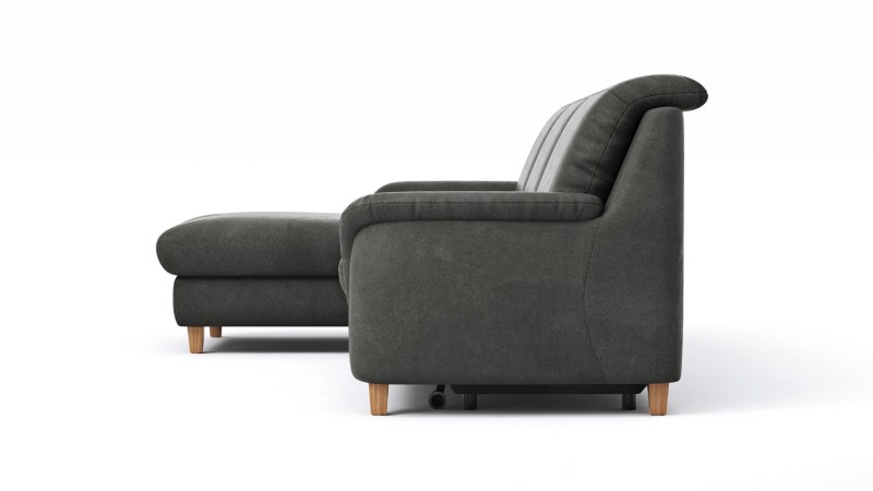 Ecksofa Cornella Classic - 2-Sitzer mit Longchair links inkl. Kopfteil verstellbar und Schlaffunktion, Stoff, Anthrazit