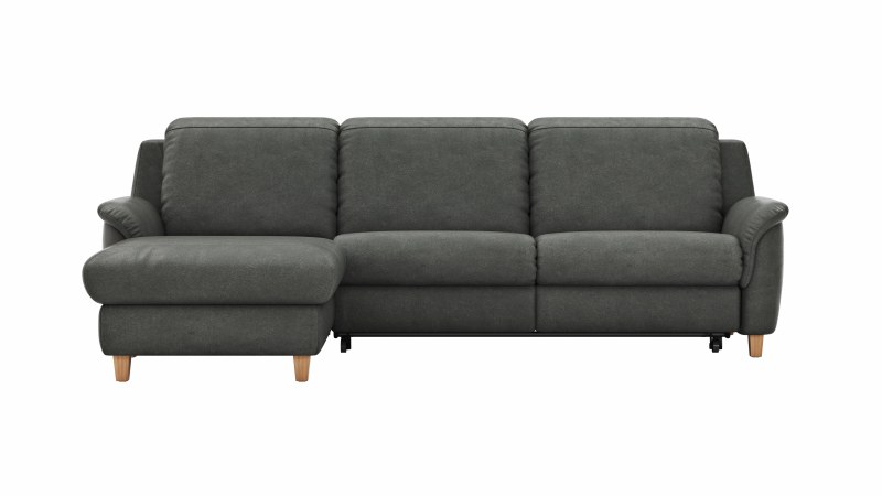 Ecksofa Cornella Classic - 2-Sitzer mit Longchair links inkl. Kopfteil verstellbar und Schlaffunktion, Stoff, Anthrazit