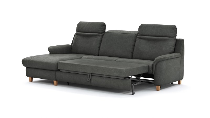 Ecksofa Cornella Classic - 2-Sitzer mit Longchair links inkl. Kopfteil verstellbar und Schlaffunktion, Stoff, Anthrazit