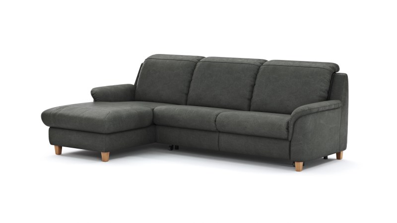 Ecksofa Cornella Classic - 2-Sitzer mit Longchair links inkl. Kopfteil verstellbar und Schlaffunktion, Stoff, Anthrazit
