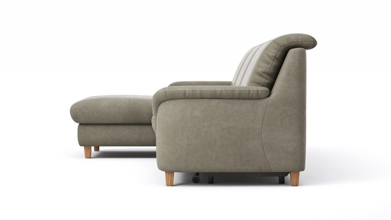 Ecksofa Cornella Classic - 2-Sitzer mit Longchair links inkl. Kopfteil verstellbar und Schlaffunktion, Stoff, Fels