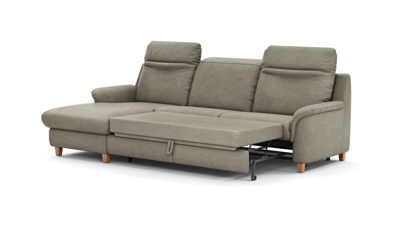 Ecksofa Cornella Classic - 2-Sitzer mit Longchair links inkl. Kopfteil verstellbar und Schlaffunktion, Stoff, Fels