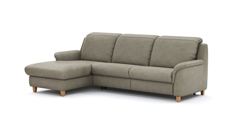 Ecksofa Cornella Classic - 2-Sitzer mit Longchair links inkl. Kopfteil verstellbar und Schlaffunktion, Stoff, Fels