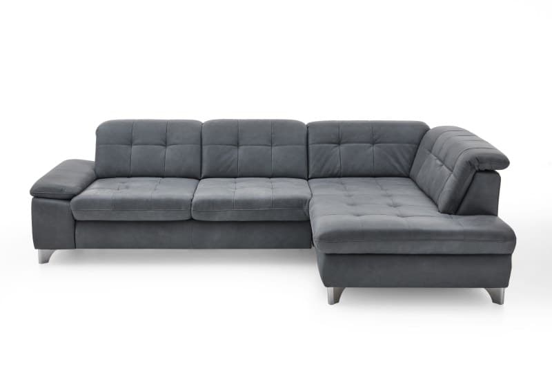 Ecksofa - 3-Sitzer mit Ecke rechts, Sitztiefe verstellbar (manuell), Leder, Eisengrau
