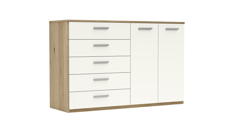 Kommode Viana - Balkeneiche furniert, Weiß