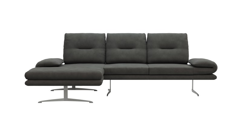 Ecksofa Lucero - Longchair links mit 2-Sitzer inkl. Rückenlehne/Armlehne/Sitztiefe verstellbar und drehbares Sitzelement, Leder, Anthrazit