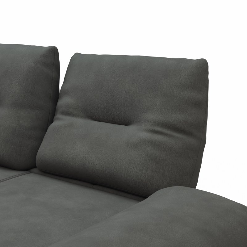 Ecksofa Lucero - Longchair links mit 2-Sitzer inkl. Rückenlehne/Armlehne/Sitztiefe verstellbar und drehbares Sitzelement, Leder, Anthrazit