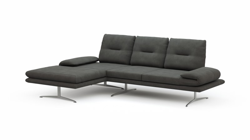 Ecksofa Lucero - Longchair links mit 2-Sitzer inkl. Rückenlehne/Armlehne/Sitztiefe verstellbar und drehbares Sitzelement, Leder, Anthrazit