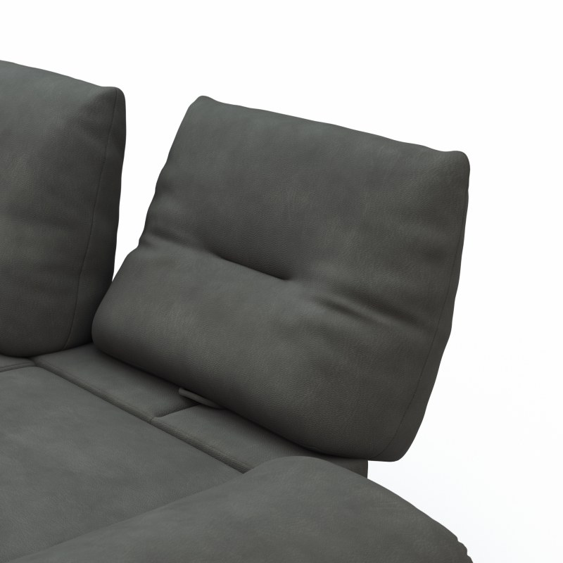 Ecksofa Lucero - Longchair links mit 2-Sitzer inkl. Rückenlehne/Armlehne/Sitztiefe verstellbar und drehbares Sitzelement, Leder, Anthrazit