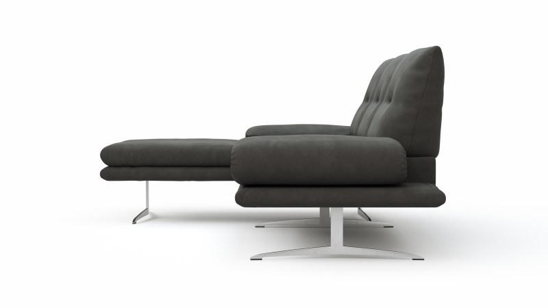 Ecksofa Lucero - Longchair links mit 2-Sitzer inkl. Rückenlehne/Armlehne/Sitztiefe verstellbar und drehbares Sitzelement, Leder, Anthrazit