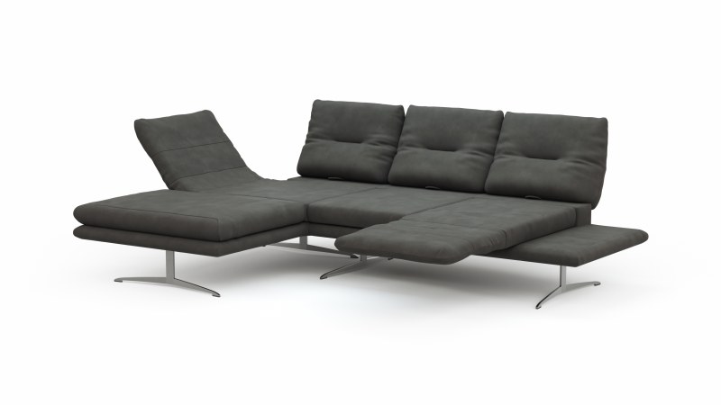 Ecksofa Lucero - Longchair links mit 2-Sitzer inkl. Rückenlehne/Armlehne/Sitztiefe verstellbar und drehbares Sitzelement, Leder, Anthrazit