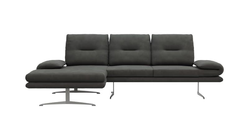 Ecksofa Lucero - Longchair links mit 2-Sitzer inkl. Rückenlehne/Armlehne/Sitztiefe verstellbar und drehbares Sitzelement, Leder, Anthrazit