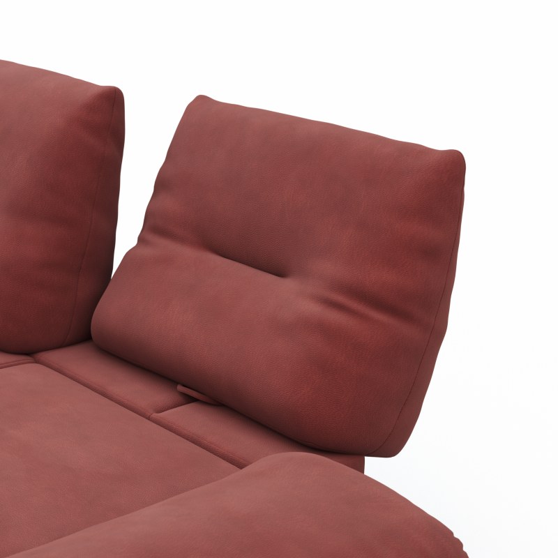 Ecksofa Lucero - Longchair links mit 2-Sitzer inkl. Rückenlehne/Armlehne/Sitztiefe verstellbar und drehbares Sitzelement, Leder, Weinrot