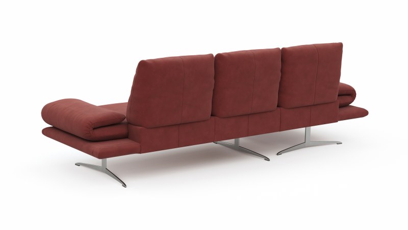 Ecksofa Lucero - Longchair links mit 2-Sitzer inkl. Rückenlehne/Armlehne/Sitztiefe verstellbar und drehbares Sitzelement, Leder, Weinrot