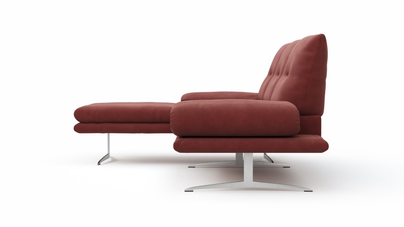 Ecksofa Lucero - Longchair links mit 2-Sitzer inkl. Rückenlehne/Armlehne/Sitztiefe verstellbar und drehbares Sitzelement, Leder, Weinrot