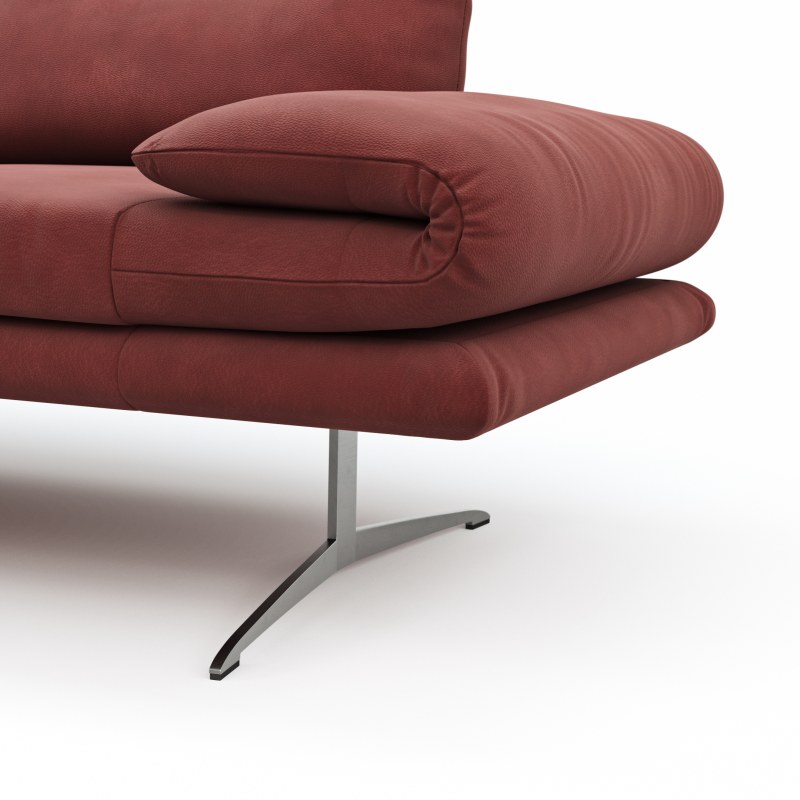 Ecksofa Lucero - Longchair links mit 2-Sitzer inkl. Rückenlehne/Armlehne/Sitztiefe verstellbar und drehbares Sitzelement, Leder, Weinrot
