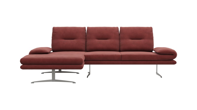 Ecksofa Lucero - Longchair links mit 2-Sitzer inkl. Rückenlehne/Armlehne/Sitztiefe verstellbar und drehbares Sitzelement, Leder, Weinrot
