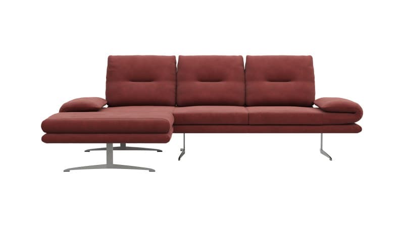 Ecksofa Lucero - Longchair links mit 2-Sitzer inkl. Rückenlehne/Armlehne/Sitztiefe verstellbar und drehbares Sitzelement, Leder, Weinrot
