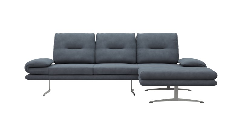 Ecksofa Lucero - 2-Sitzer mit Longchair rechts inkl. Rückenlehne/Armlehne/Sitztiefe verstellbar und drehbares Sitzelement, Leder, Dunkelblau
