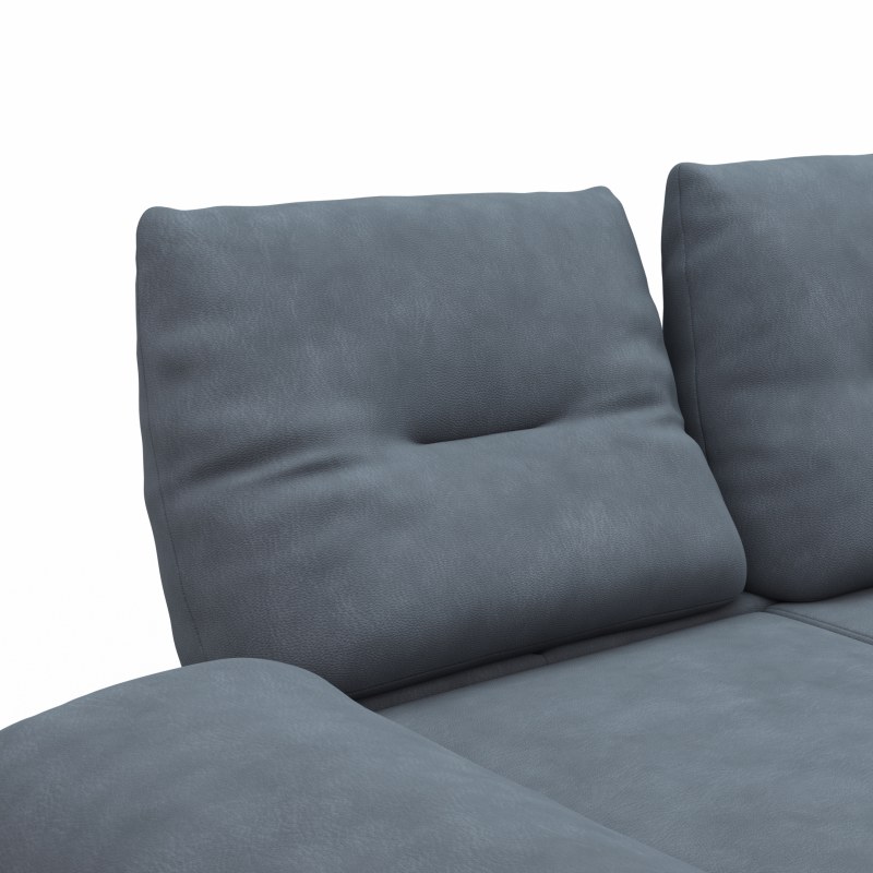 Ecksofa Lucero - 2-Sitzer mit Longchair rechts inkl. Rückenlehne/Armlehne/Sitztiefe verstellbar und drehbares Sitzelement, Leder, Dunkelblau