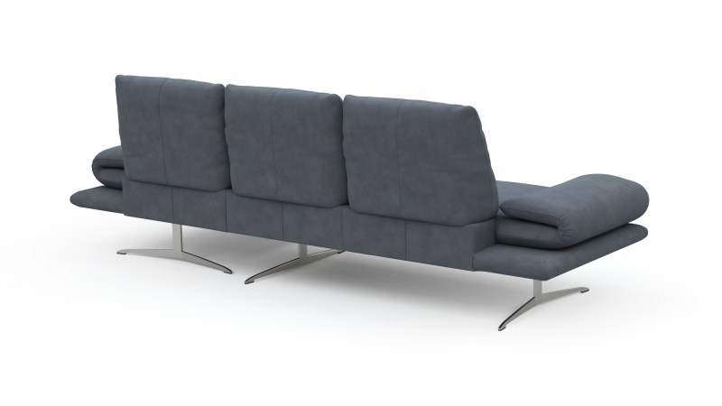 Ecksofa Lucero - 2-Sitzer mit Longchair rechts inkl. Rückenlehne/Armlehne/Sitztiefe verstellbar und drehbares Sitzelement, Leder, Dunkelblau