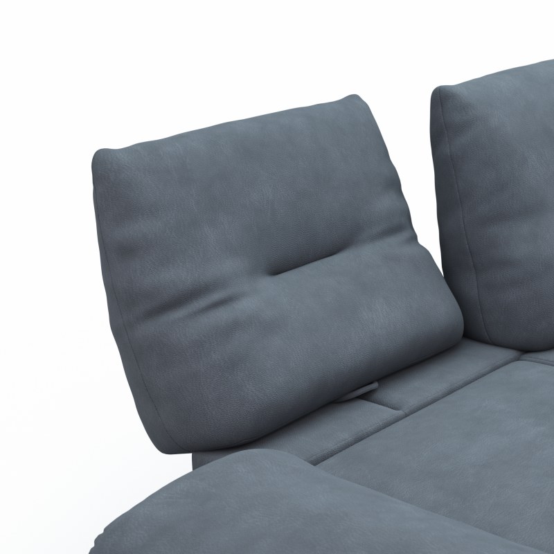Ecksofa Lucero - 2-Sitzer mit Longchair rechts inkl. Rückenlehne/Armlehne/Sitztiefe verstellbar und drehbares Sitzelement, Leder, Dunkelblau