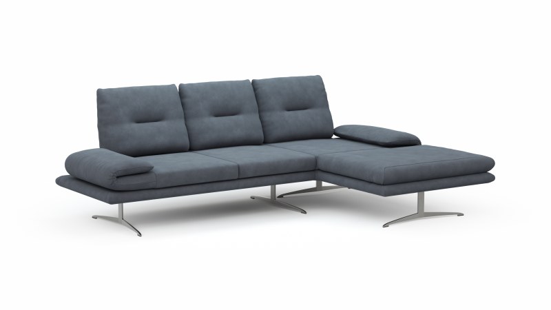 Ecksofa Lucero - 2-Sitzer mit Longchair rechts inkl. Rückenlehne/Armlehne/Sitztiefe verstellbar und drehbares Sitzelement, Leder, Dunkelblau