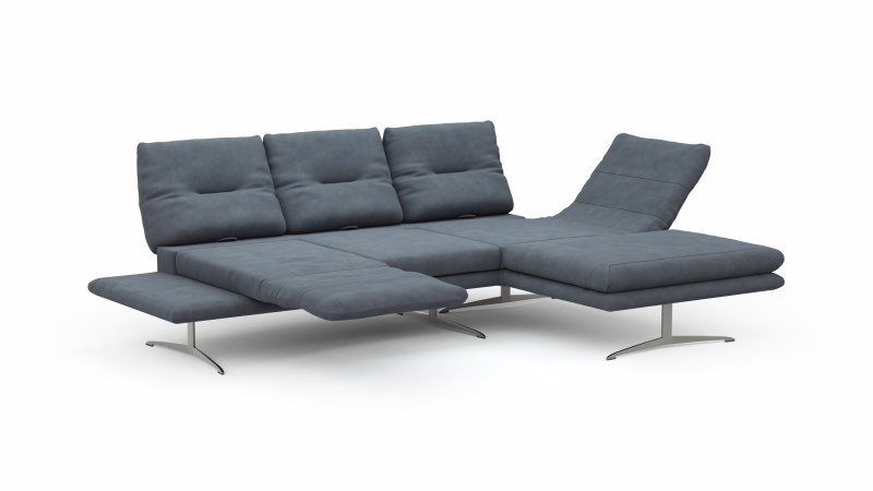 Ecksofa Lucero - 2-Sitzer mit Longchair rechts inkl. Rückenlehne/Armlehne/Sitztiefe verstellbar und drehbares Sitzelement, Leder, Dunkelblau
