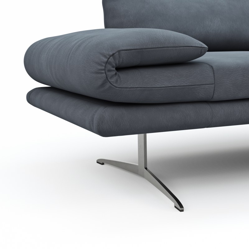 Ecksofa Lucero - 2-Sitzer mit Longchair rechts inkl. Rückenlehne/Armlehne/Sitztiefe verstellbar und drehbares Sitzelement, Leder, Dunkelblau