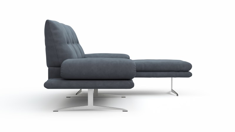 Ecksofa Lucero - 2-Sitzer mit Longchair rechts inkl. Rückenlehne/Armlehne/Sitztiefe verstellbar und drehbares Sitzelement, Leder, Dunkelblau