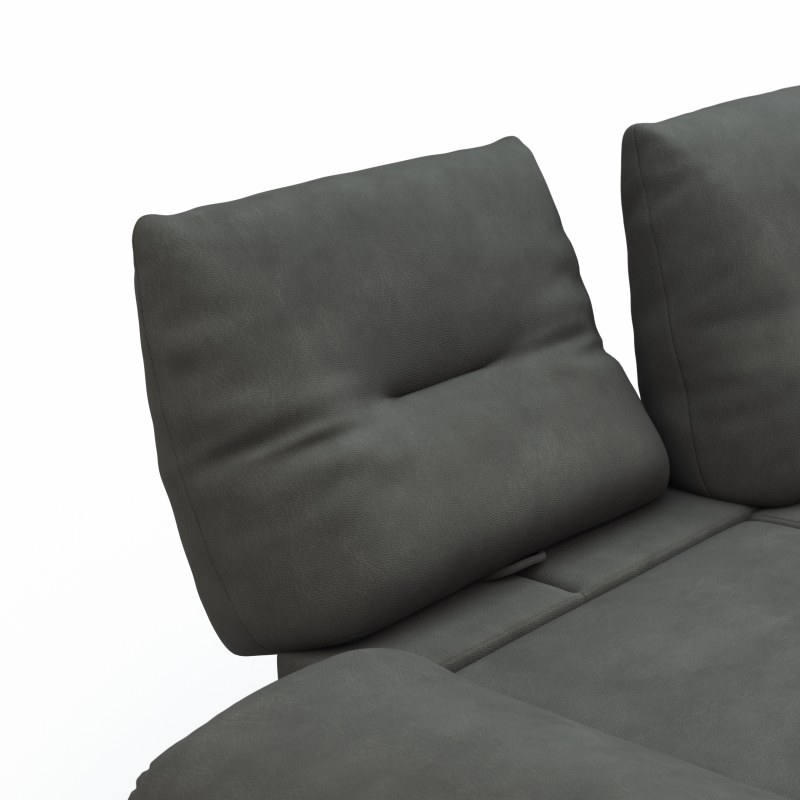 Ecksofa Lucero - 2-Sitzer mit Longchair rechts inkl. Rückenlehne/Armlehne/Sitztiefe verstellbar und drehbares Sitzelement, Leder, Anthrazit