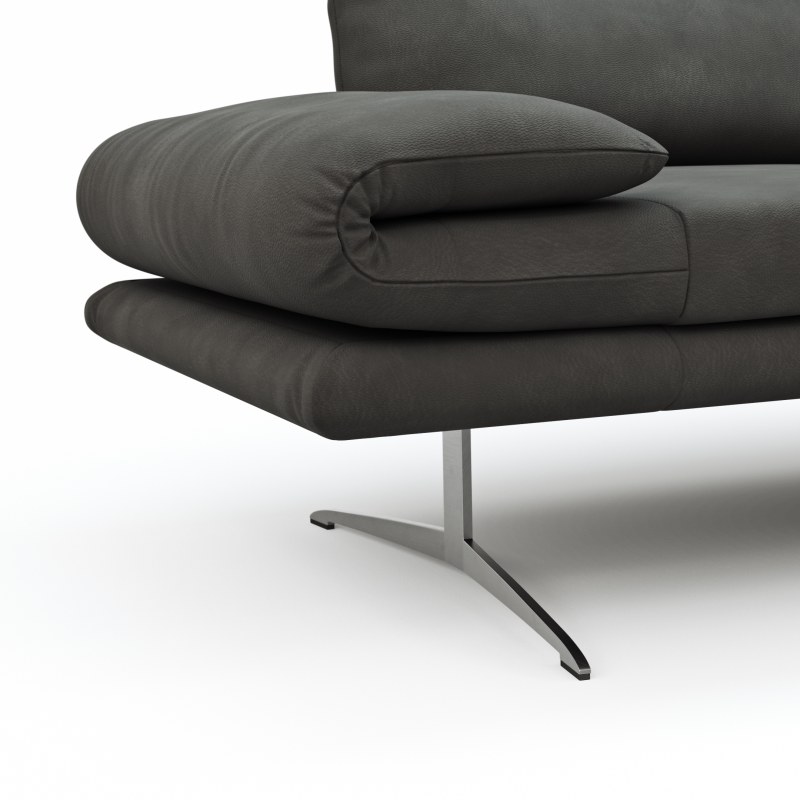 Ecksofa Lucero - 2-Sitzer mit Longchair rechts inkl. Rückenlehne/Armlehne/Sitztiefe verstellbar und drehbares Sitzelement, Leder, Anthrazit
