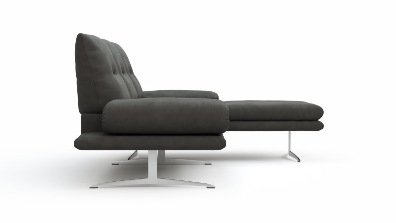 Ecksofa Lucero - 2-Sitzer mit Longchair rechts inkl. Rückenlehne/Armlehne/Sitztiefe verstellbar und drehbares Sitzelement, Leder, Anthrazit