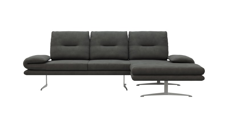 Ecksofa Lucero - 2-Sitzer mit Longchair rechts inkl. Rückenlehne/Armlehne/Sitztiefe verstellbar und drehbares Sitzelement, Leder, Anthrazit